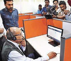 Chief Electoral Officer R P Sisodia at the call centre in Vijayawada I R V K Rao