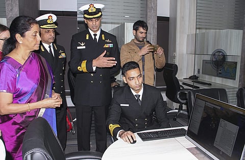 Union Defence Minister Nirmala Sitharaman during the launch of the Information Fusion Centre Indian Ocean Region IFC-IOR in New Delhi. (Photo | PTI)