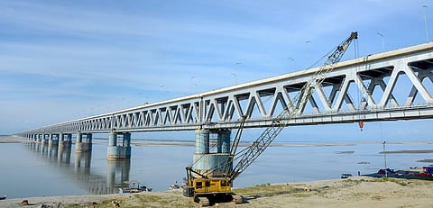 A view of the Bogibeel Bridge a few weeks before its inaugration. (Photo| PTI)