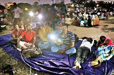Teachers during their protest at the Rajarathinam Stadium | ASHWIN PRASATH