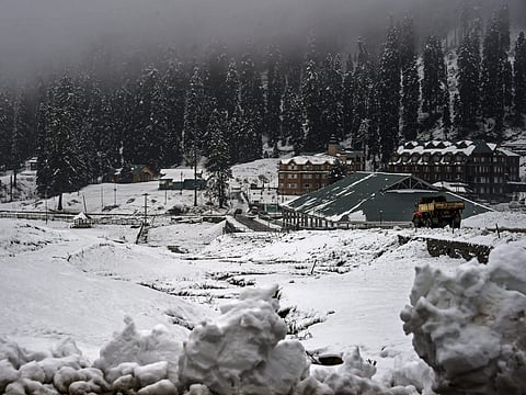 Gulmarg wrapped in a blanket of snow. (Photo|PTI)