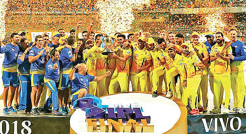 Chennai Super Kings after winning the 2018 IPL