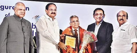 (From left) Banwarilal Purohit, Governor of TN; Venkaiah Naidu, VP Of India; S Gopaul, former director of Institute Of Child Health; Ramesh Kancharla, chairman and MD, Rainbow Group of Hospitals and D Jayakumar, Fisheries Minister at the inauguration. (Ph