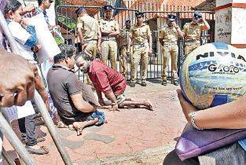 The members of the Physically Challenged All Sports Association Kerala organising a dharna on Monday B P Deepu