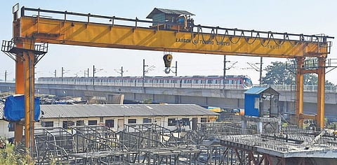 A train on a trial run on Delhi Metro’s Pink Line, whose Lajpat Nagar-Mayur Vihar Pocket-I segment opens today | Parveen Negi