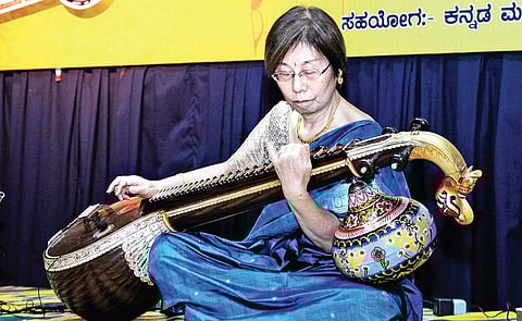 Yuko Matabo playing the veena during one of her performances in India | Udayshankar s