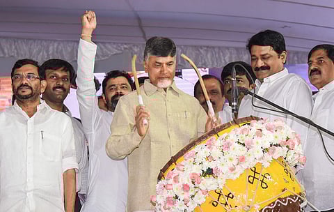 AP Chief Minister N Chandrababu Naidu participating in Jnanabheri at Yogi Vemana University Kadapa on Tuesday. (Photo | EPS)