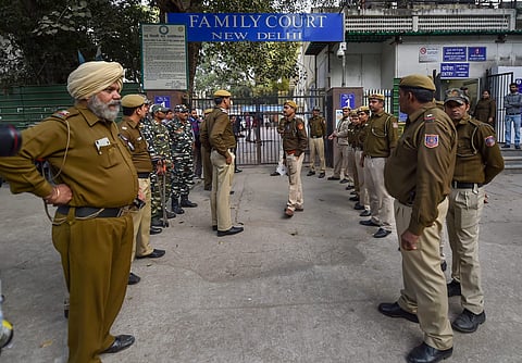 Tight security arrangements at the Patiala House Court where Michel Christian the alleged middleman in the multi-crore AgustaWestland chopper deal was produced in a CBI court in New Delhi Wednesday December 5, 2018. | PTI