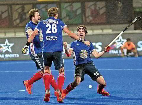 France players celebrate a goal against Argentina on Thursday | Biswanath Swain