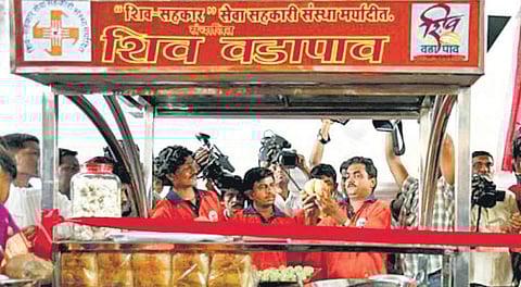 A Shiv Sena-sponsored Shiv vada pav stall at Dadar in Mumbai | express