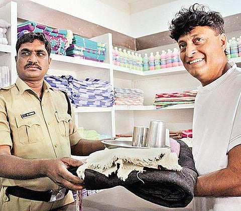 Boby Chemmanur receives his quota of essentials at Sangarbeddy Central Prison in Telangana. (