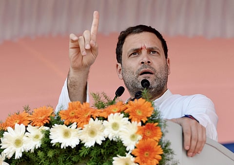 Congress President Rahul Gandhi addresses a public meeting at Karatagi in Koppal district of Karnataka on Sunday, 11 February 2018 (Photo | PTI)