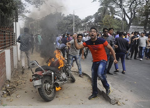 Supporters of Bangladesh Nationalist Party (BNP) protest against a verdict agains Khaleda Zia in Dhaka | AP