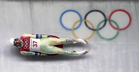 Shiva Keshavan of India competes during final heats of the men's luge competition at the 2018 Winter Olympics in Pyeongchang. (AP)