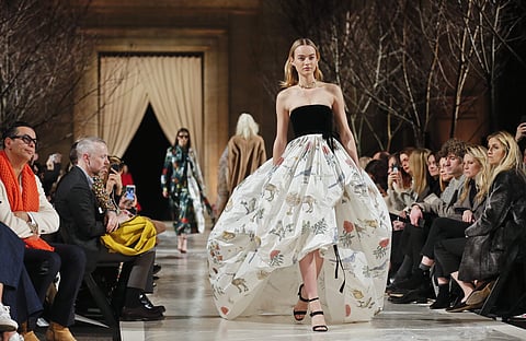Fashion from Oscar de la Renta is modeled during Fashion Week, Monday Feb. 12, 2018, in New York. | AP
