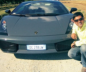 Siddharth Vinayak Patankar with a Lamborghini.