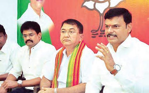 BJP MLC PVN Madhav addressing a press conference in Visakhapatnam on Thursday | Express