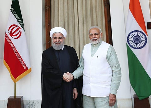 Prime minister Narendra Modi shakes hand with Iran president Dr. Hassan Rouhani (Shekhar Yadav | EPS)