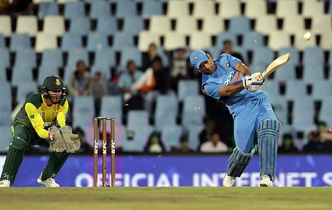 India's MS Dhoni plays a shot against South Africa | AP
