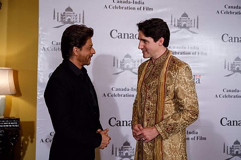 Justin Trudeau meets SRK, Farhan Akhtar. (Photo | Twitter)