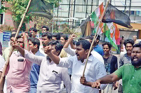 A file image of Youth Congress workers taking out a march in Thiruvananthapuram on Tuesday in protest against the murder of Youth Congress worker Shuhaib in Kannur | Manu R Mavelil
