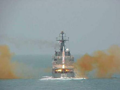 Dhanush missile being fired from a naval ship (Express Photo)