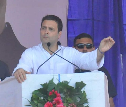 AICC president Rahul Gandhi and Opposition leader in Parliament Millikarjun Kharge at 'Janashirwad Hatred at Athani town Belgian Saturday. (EPS | Rajesh Sadare)