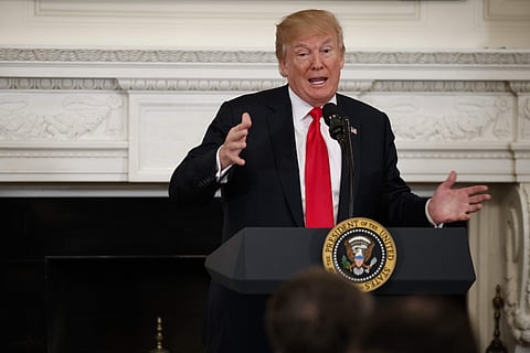 President Donald Trump speaks during a meeting with the members of the National Governors Association in the State Dining Room of the White House, Monday, Feb. 26, 2018, in Washington. | AP