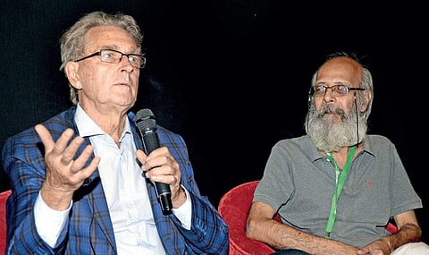 (left) Tom Coven with the moderator of the panel discussion G S Bhaskar, Kannada cinematographer