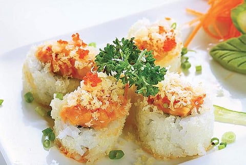 Fire show on a sushi platter