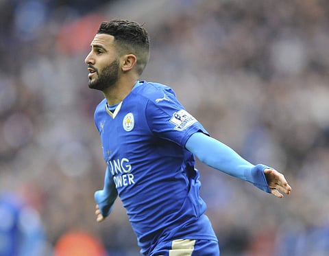 In this Sunday, April 24, 2016 file photo, Leicester's Riyad Mahrez celebrates after scoring during the English Premier League soccer match between Leicester City and Swansea City. | AP
