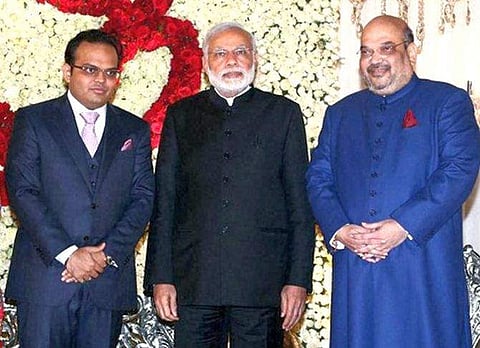 Jay Shah (L), son of BJP President Amit Shah with PM Modi .(File | PTI)