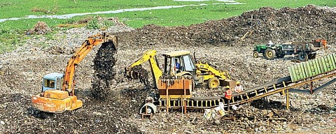 Bio-mining work to restore Sembakkam lake in full progress. The site had become a garbage dumping spot for several years before authorities stepped in | Sunish P Surendran