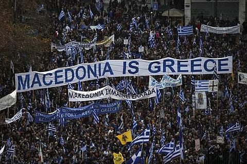 Protesters from across Greece converged Sunday on Athens' main square outside parliament to protest a potential Greek compromise in a dispute with neighboring Macedonia over the former Yugoslav republic's official name. | Photo: AP