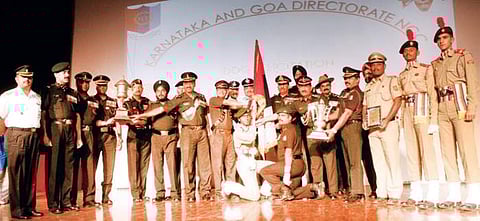 Cadets of National Cadet Corps, Karnataka and Goa Directorate, being felicitated in Bengaluru on Sunday | S Manjunath
