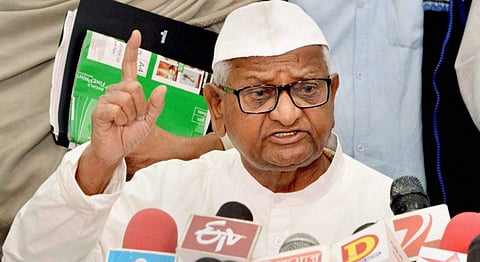 Social activist Anna Hazare addresses the media in Satna Madhya Pradesh on Tuesday. (PTI)