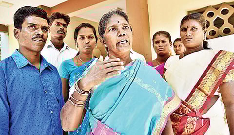 A group of rescued bonded labourers speaking to the media during a press meet in the city on Thursday | P Jawahar