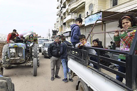Kurds fleeing their village where Turkish forces and Syrian rebels battle against Kurdish fighters in Afrin. (Photo | AP)