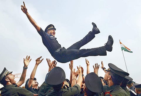 Newly commissioned officers in a jubilant mood after their passing out parade at the Officers Training Academy in Chennai on Saturday | Martin Louis