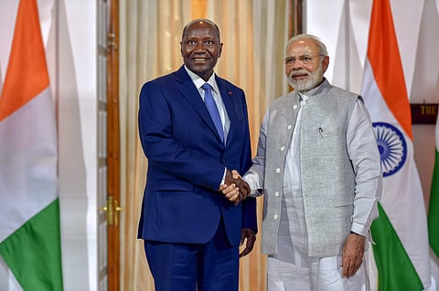 PM Modi shakes hands with Vice President of the Ivory Coast Daniel Kablan Duncan | PTI