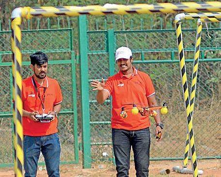 Participants at the drone competition on IISc campus on Saturday | PUSHKAR V