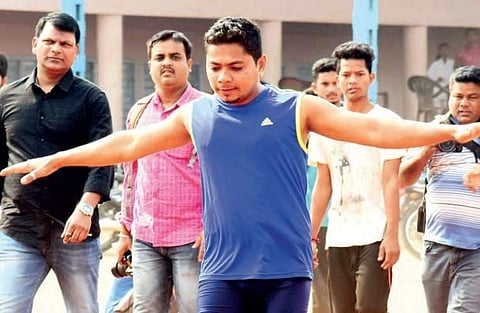 Rapelli Srinivas(32) attempts Guinness Book of World Record at Ambedkar Stadium in Karimnagar on Sunday | Express