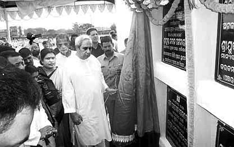 Chief Minister Naveen Patnaik during foundation laying ceremony of several projects on Monday | Express