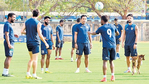 Chennaiyin FC players train ahead of their semifinal clash against FC Goa. | (D Samapathkumar |EPS)