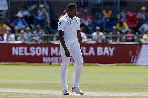 South Africa bowler Kagiso Rabada reacts during day three of the second Test cricket match between South Africa and Australia at St George’s Park in Port Elizabeth on March 11, 2018. | AFP