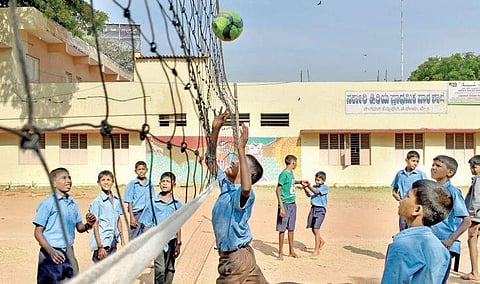 Students playing at the Government Primary School at Siddapura in Bengaluru | JITHENDRA M
