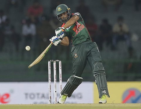 Bangladeshi batsman Mahmudullah plays a shot during their T20 match against India in Nidahas triangular series in Colombo, Sri Lanka, Thursday, March 8, 2018. | AP