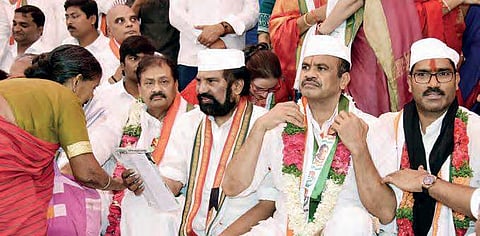 Congress leaders stage 48-hour hunger strike, at Gandhi Bhavan, in Hyderabad on Wednesday | Vinay Madapu