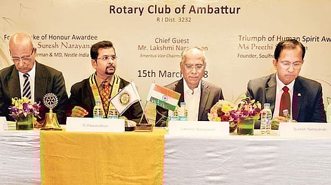 Rotarians and the awardees at the event D Sampathkumar