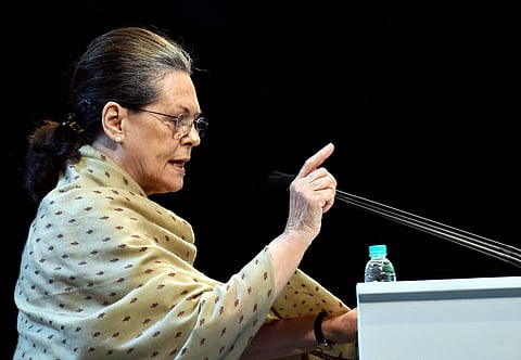 Sonia Gandhi during her speech at the plenary session in Delhi. (Photo: PTI)
